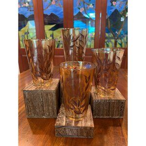 Vintage Jeannette Cosmos Peach Juice Glasses.